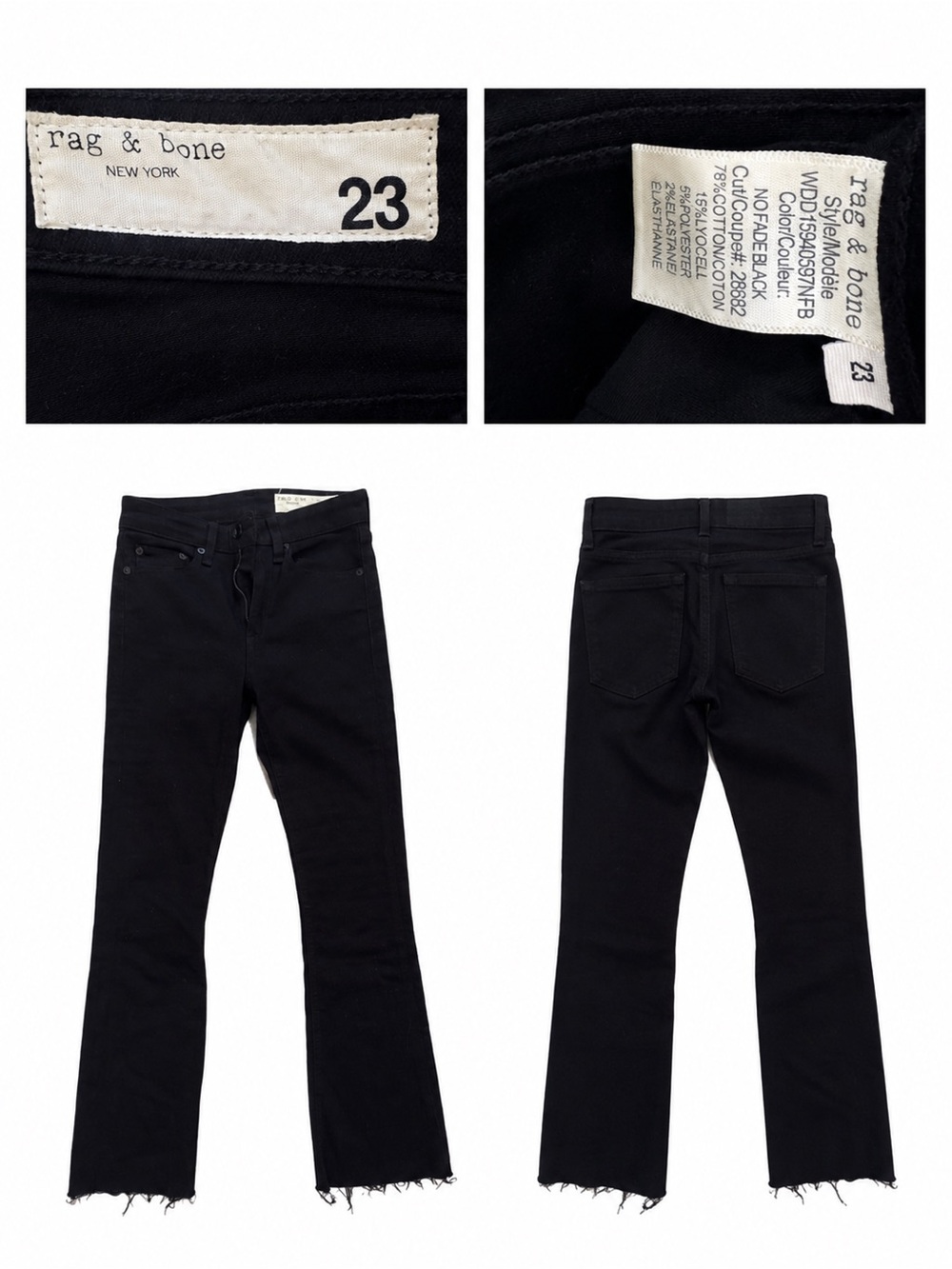 rag & bone Black Frayed Hem Bootcut Jeans